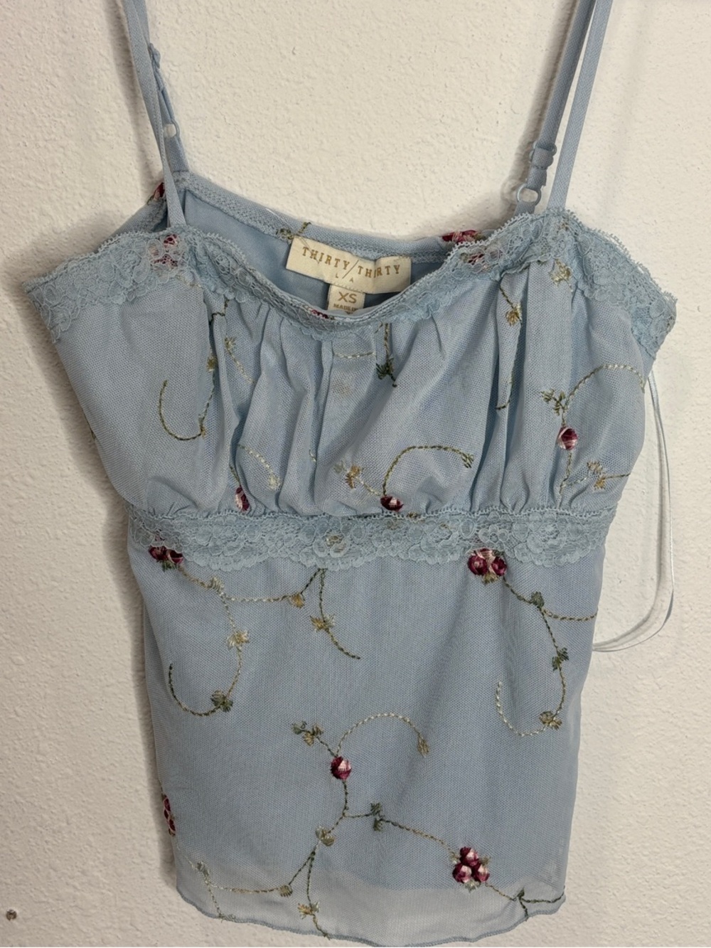 Thirty/Thirty XS Sky Blue Floral Embroidered Lace Cami